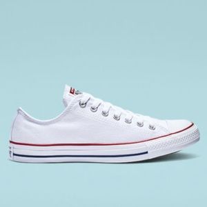 Converse low top white sneakers, size 7 womens/5 mens